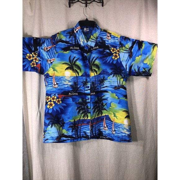 LA LEELA Likre Men's Hawaiian Shirt Blue XL - Picture 1 of 10